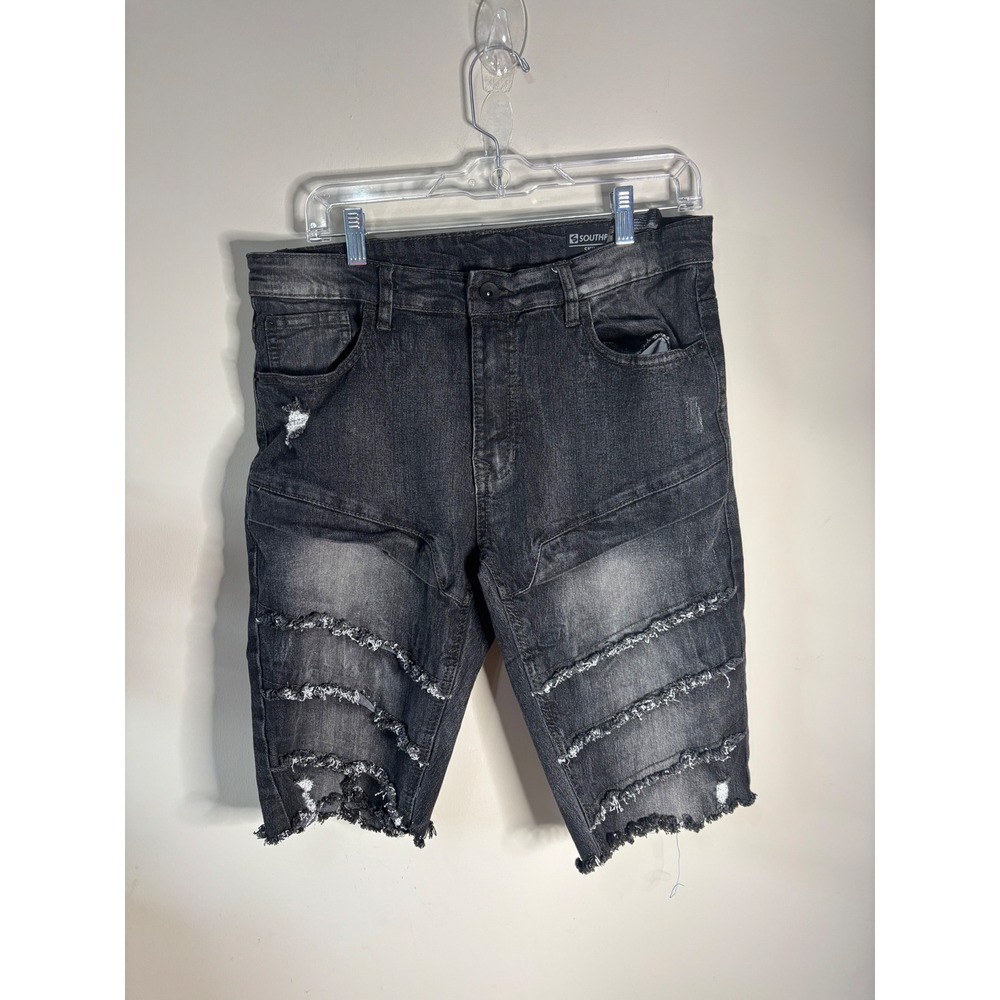 Southpole Mens‎ Skinny Distressed Denim Shorts Faded Black Frayed Hem Size 36